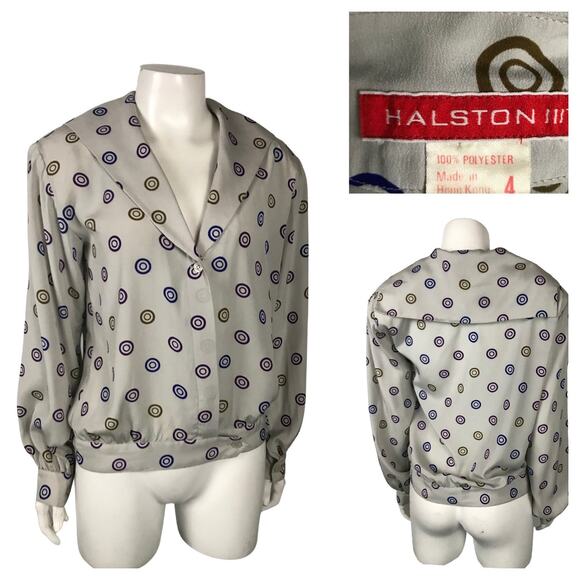 1980s Halston Sailor Bib Collar style Blouse V Neck Top / Women’s Small - Picture 2 of 9